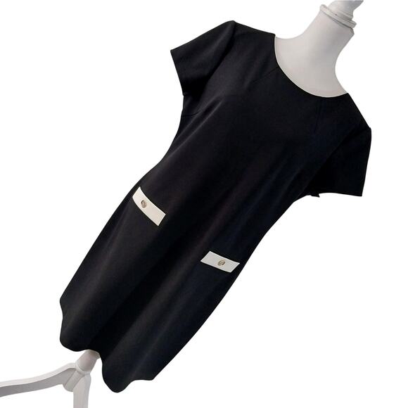 TOMMY HILFIGER! BLACK & WHITE W/GOLD BUTTON FRONT POCKETS, RETRO DRESS! SZ 16 - Picture 1 of 10